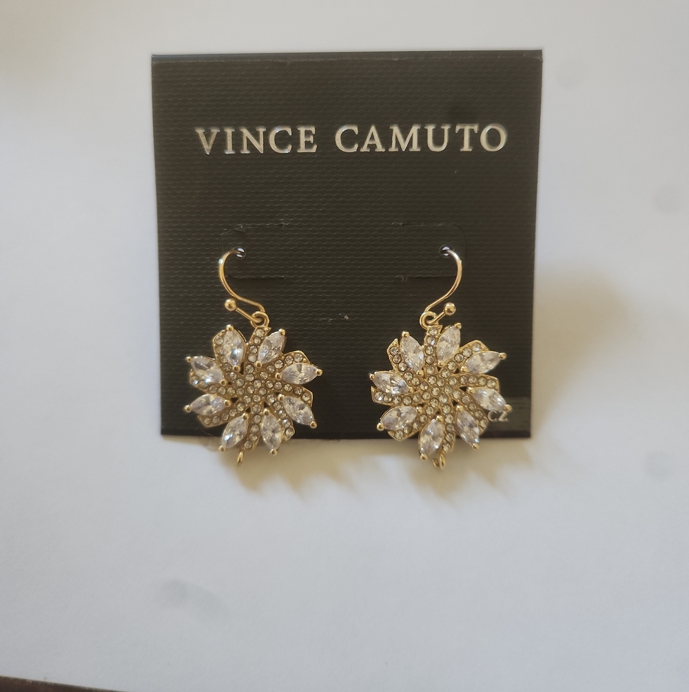Vince Camuto Gold Floral Crystal Drop Earrings - Gold/Clear